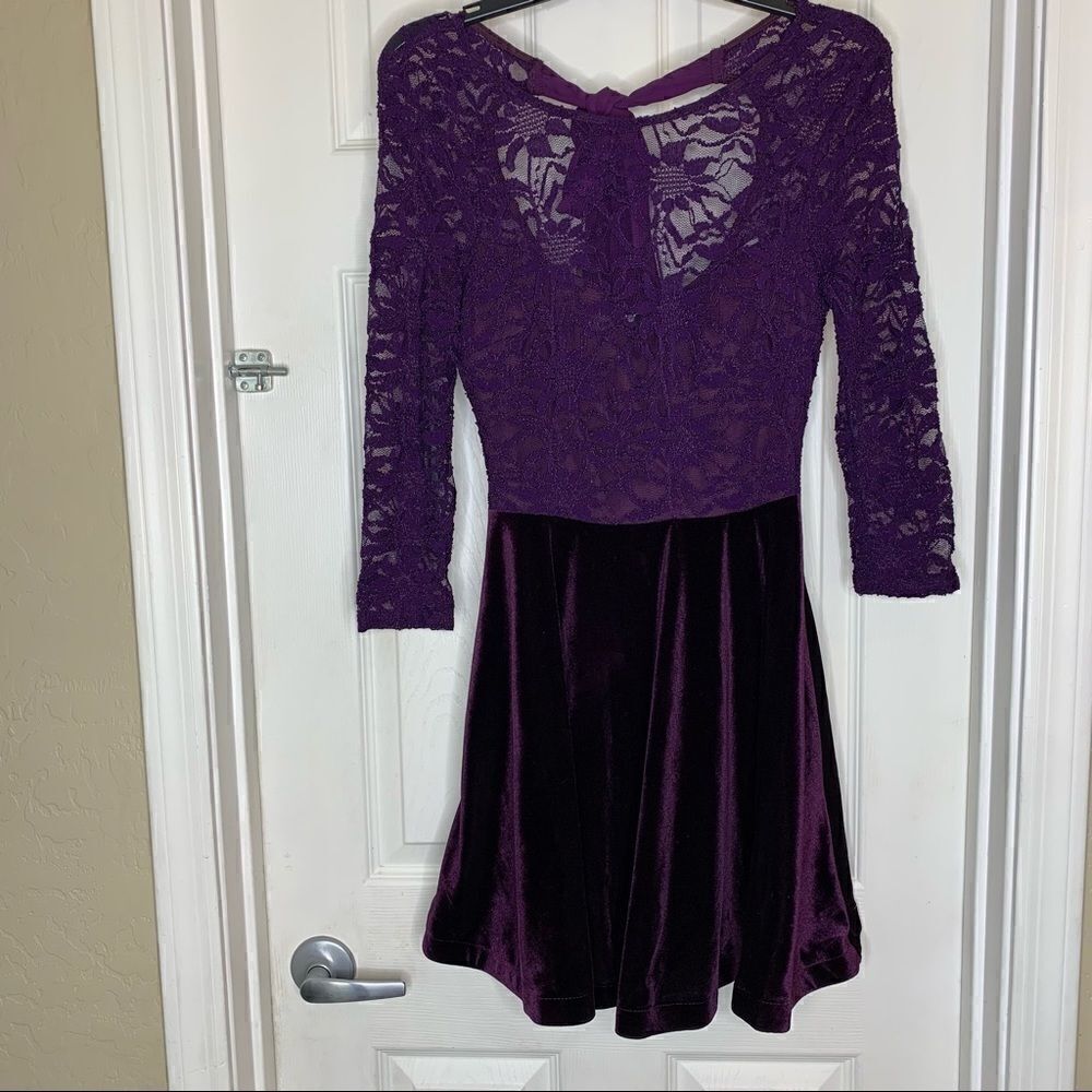 B. Darlin Purple Lace Top Velvet Bottom Dress Size 5/6